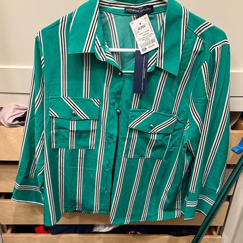 Adrienne Vittadini Green Striped Blouse